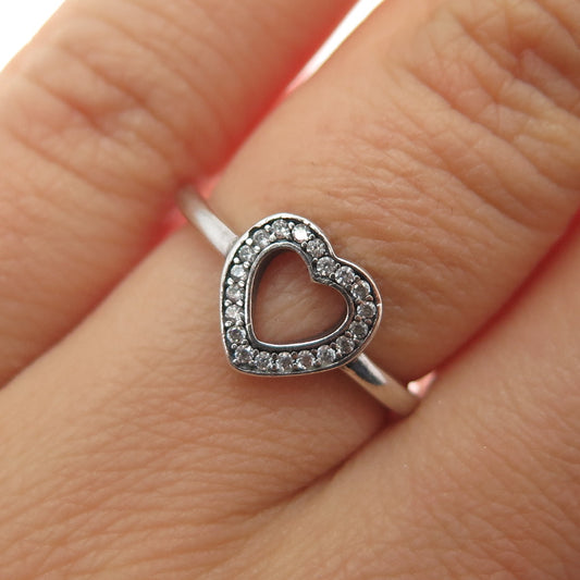 925 Sterling Silver Round-Cut C Z Open Heart Ring Size 6