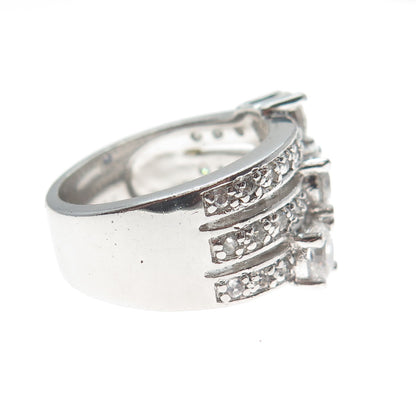 925 Sterling Silver Round-Cut C Z 3-Row Promise Ring Size 7.5