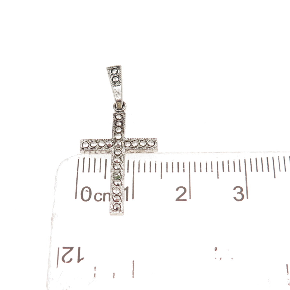 Theda 925 Sterling Silver Antique Art Deco Real Marcasite Cross Charm Pendant