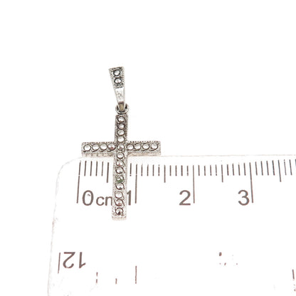 Theda 925 Sterling Silver Antique Art Deco Real Marcasite Cross Charm Pendant
