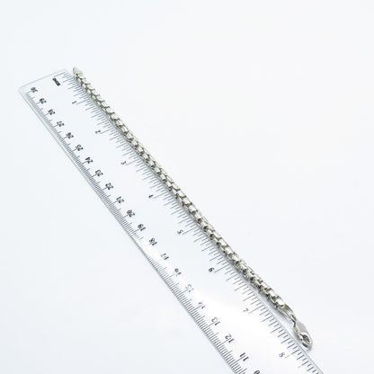 925 Sterling Silver Vintage Italy Box Link Bracelet 7.75"