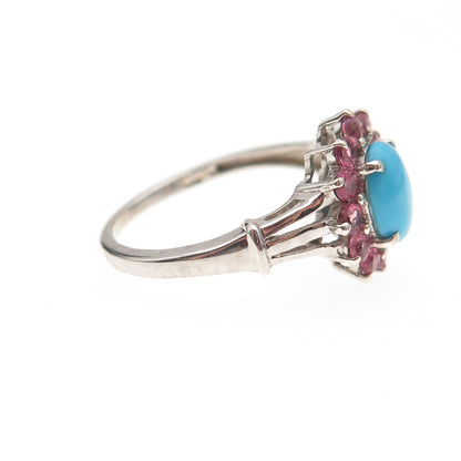 Chuck Clemency 925 Sterling Silver Real Turquoise & Amethyst Ring Size 8.25