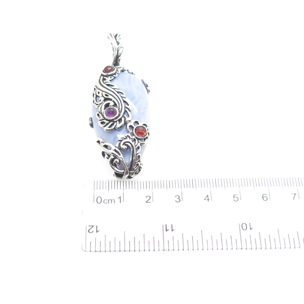 CAROLYN POLLACK 925 Sterling Silver Vintage Lace Agate Amethyst & Garnet Pendant