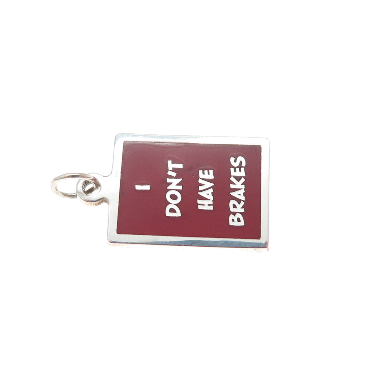 925 Sterling Silver Red Enamel I Don't Have Brakes Minimalist Charm Pendant