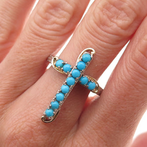 Chuck Clemency 925 Sterling Real Sleeping Beauty Turquoise Cross Ring Size 8