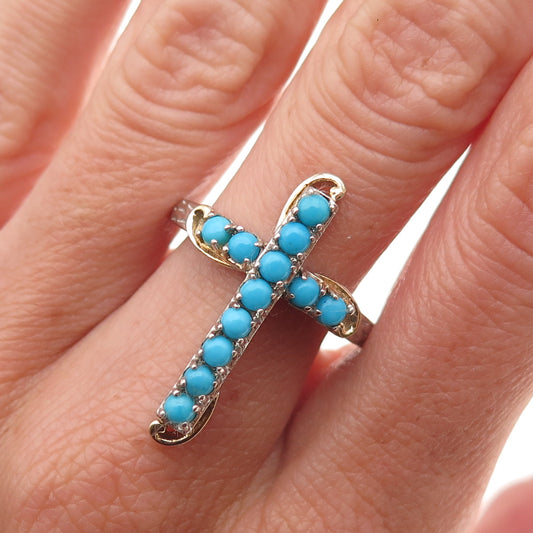 Chuck Clemency 925 Sterling Real Sleeping Beauty Turquoise Cross Ring Size 8