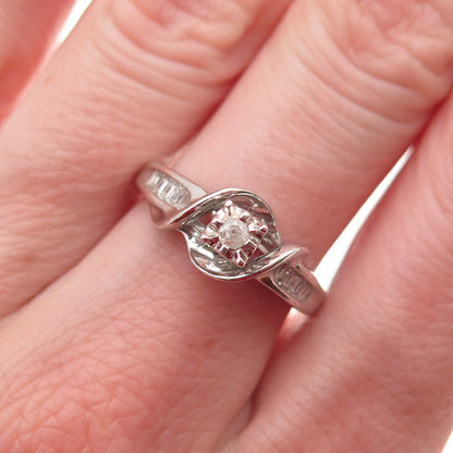 925 Sterling Silver Real Diamond Engagement Ring Size 7