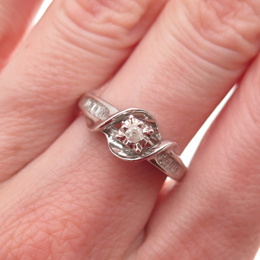 925 Sterling Silver Real Diamond Engagement Ring Size 7