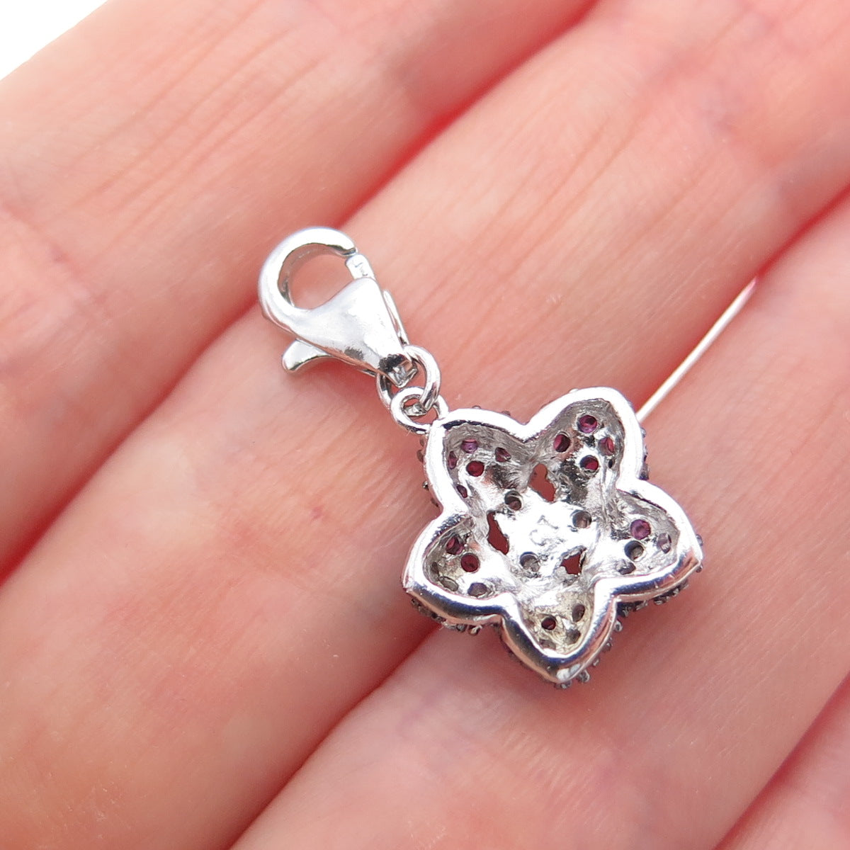 925 Sterling Silver Real Ruby White Topaz Flower Minimalist Lobster Lock Pendant