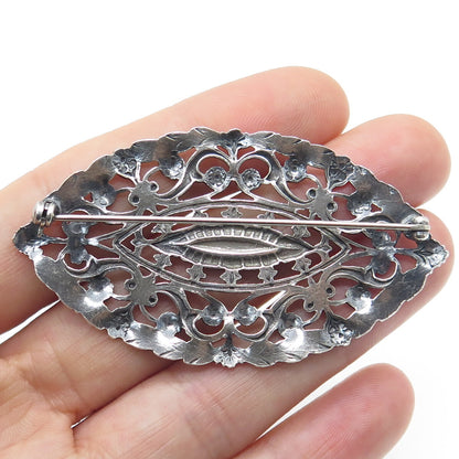 925 Sterling Silver Antique Art Deco Floral Leaf Pin Brooch