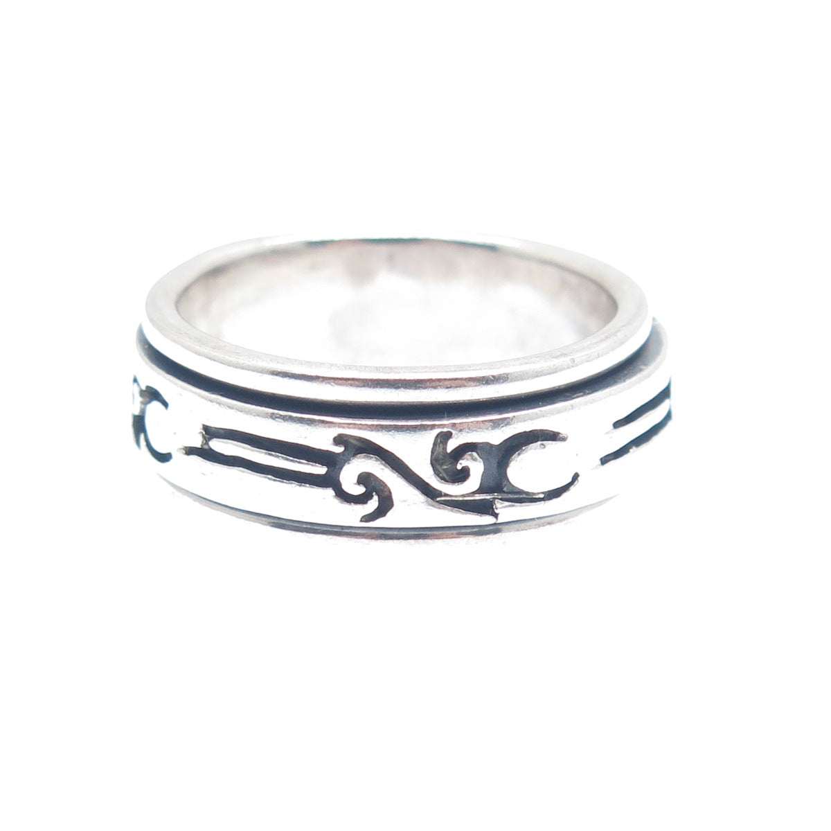 925 Sterling Silver Vintage Tribal Band Ring Size 9.5