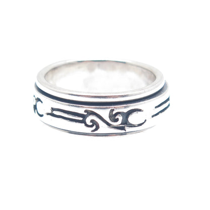 925 Sterling Silver Vintage Tribal Band Ring Size 9.5