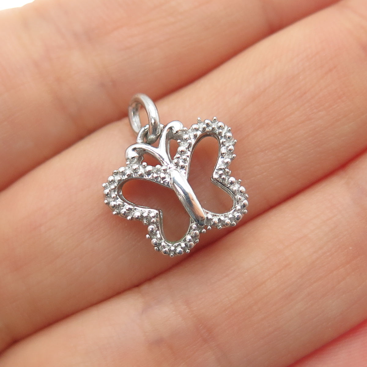 925 Sterling Silver Real Round-Cut Diamond Butterfly Mini Charm Pendant