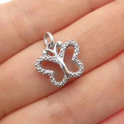925 Sterling Silver Real Round-Cut Diamond Butterfly Mini Charm Pendant