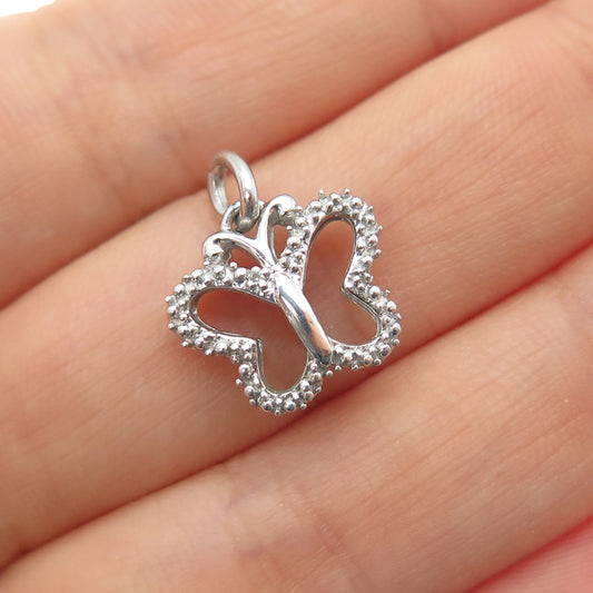925 Sterling Silver Real Round-Cut Diamond Butterfly Mini Charm Pendant