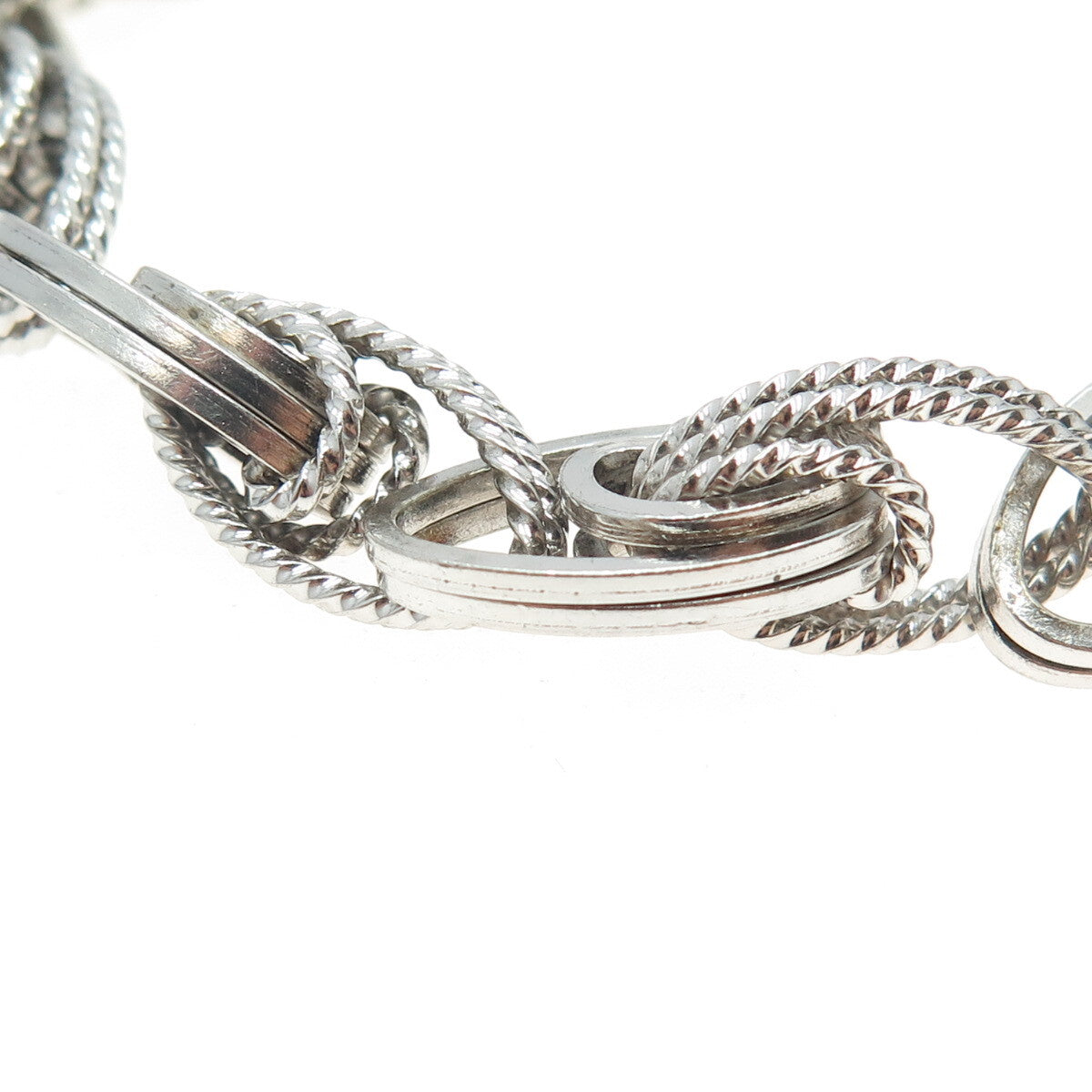 925 Sterling Silver Vintage Modernist Roped Link Bracelet 6.75"