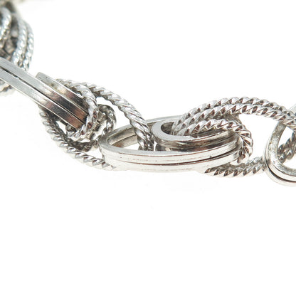 925 Sterling Silver Vintage Modernist Roped Link Bracelet 6.75"
