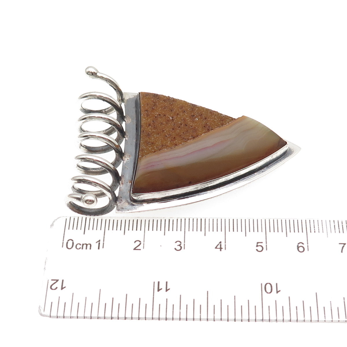 H & BJ Mackie Sterling Silver Vintage Real Druzy Agate Modernist Slide Pendant