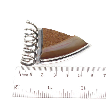H & BJ Mackie Sterling Silver Vintage Real Druzy Agate Modernist Slide Pendant