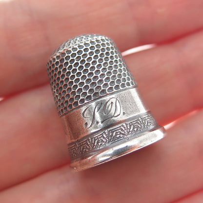 925 Sterling Silver Antique Art Deco Engraved Sewing Thimble Size 8