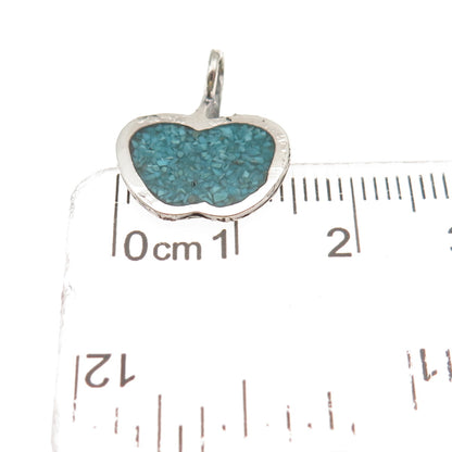 Old Pawn 925 Sterling Silver Vintage Turquoise Inlay Apple Mini Charm Pendant