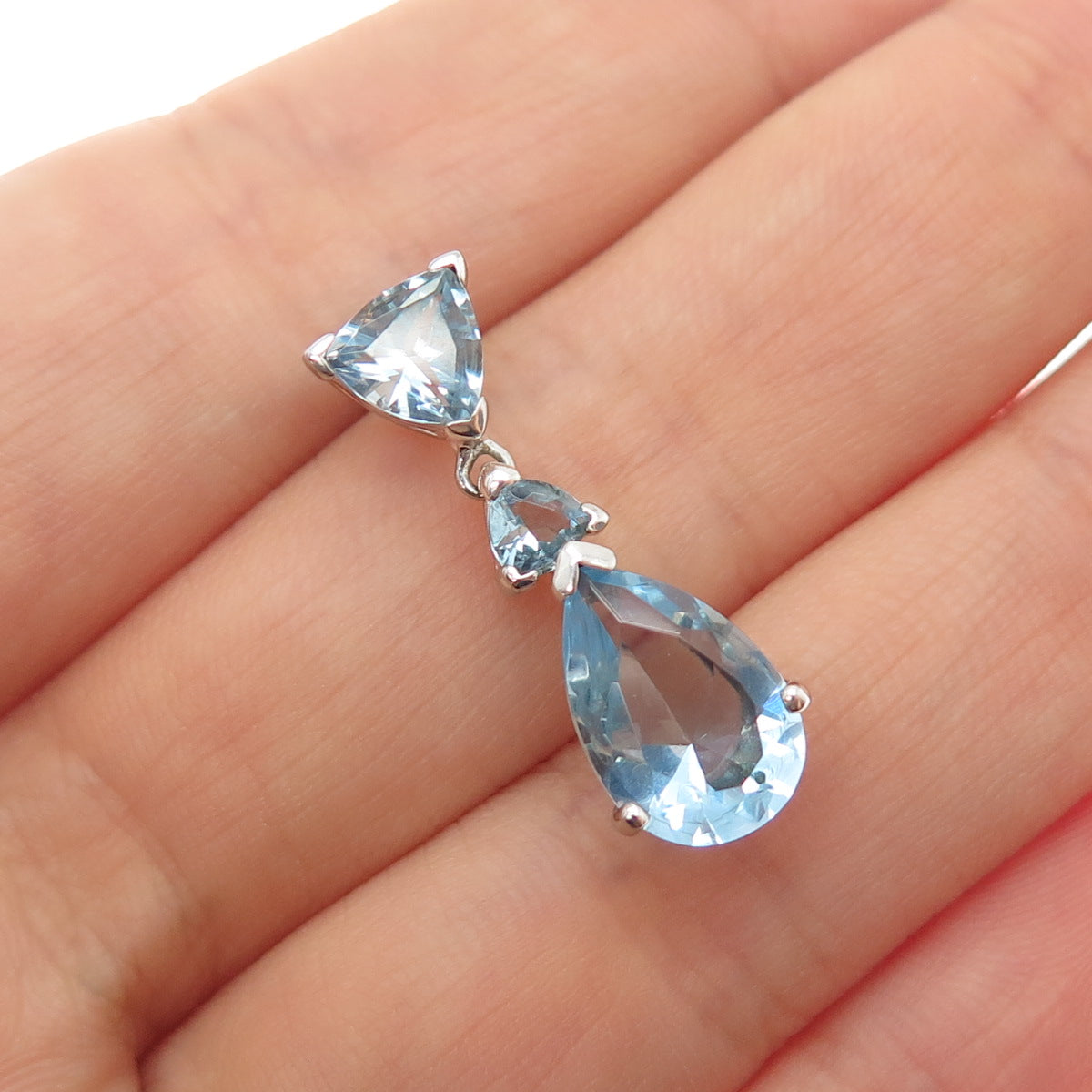 925 Sterling Silver Vintage Real Blue Topaz Mini Slide Charm Pendant