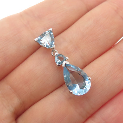 925 Sterling Silver Vintage Real Blue Topaz Mini Slide Charm Pendant