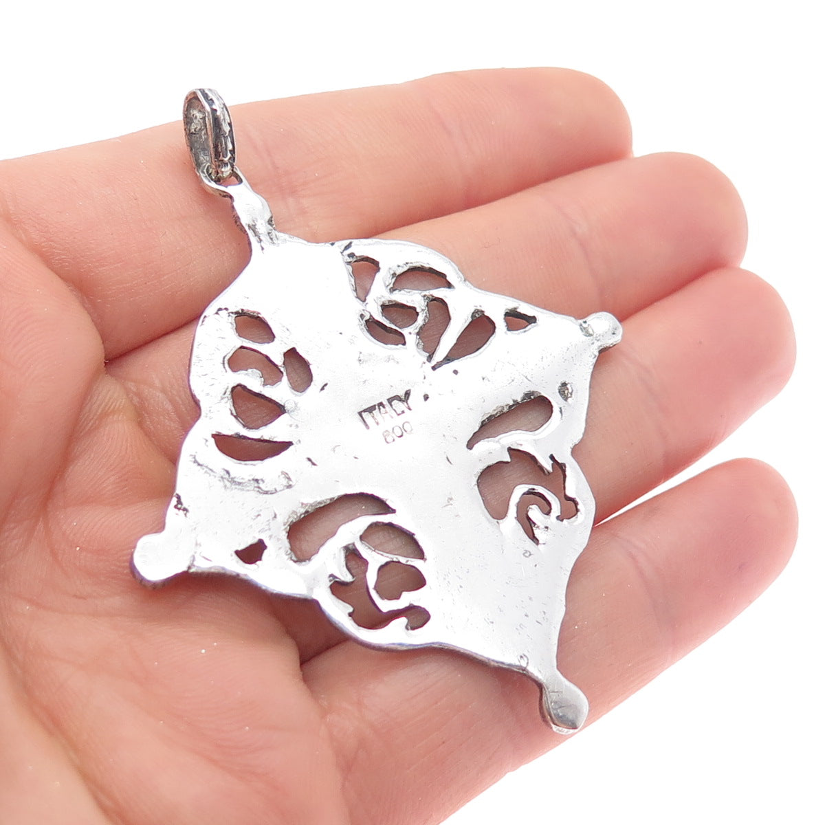 800 Silver Antique Art Deco Italy Flower Cross Religious Oxidized Pendant