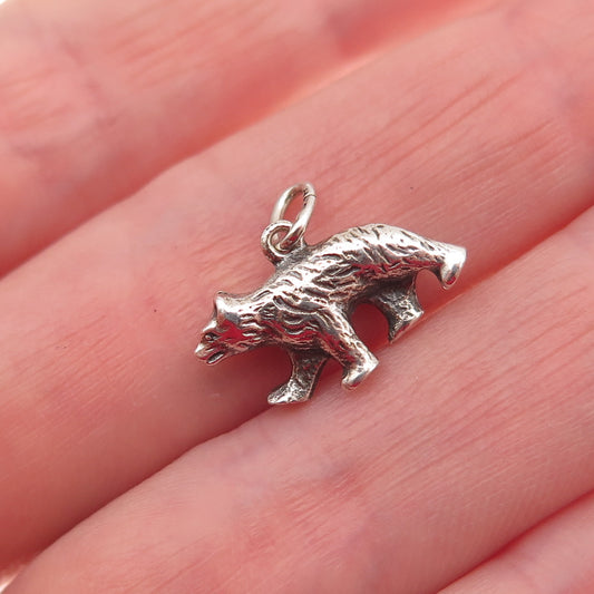 835 Silver Vintage Bear Oxidized 3D Mini Charm Pendant