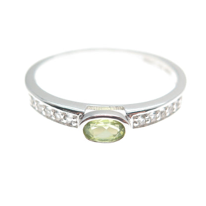 DSMK 925 Sterling Silver Real Oval-Cut Peridot & White Topaz Ring Size 9.25