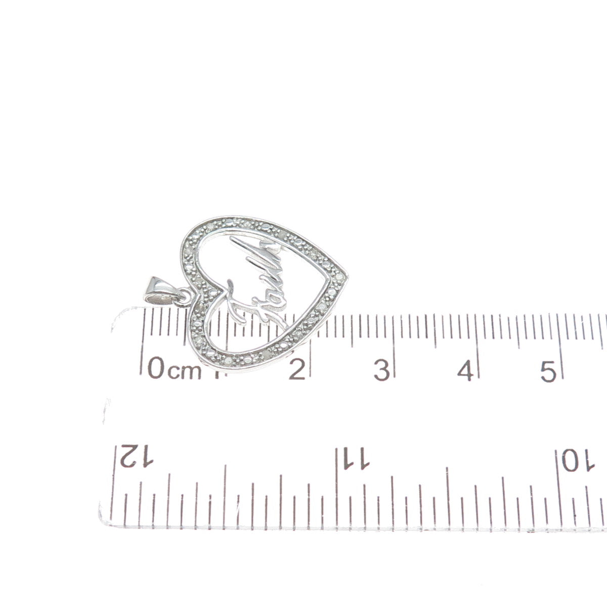 HAN 925 Sterling Silver Real Round-Cut Diamond Faith Heart Minimalist Pendant