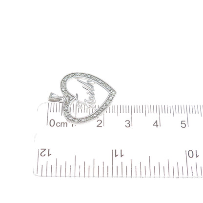 HAN 925 Sterling Silver Real Round-Cut Diamond Faith Heart Minimalist Pendant