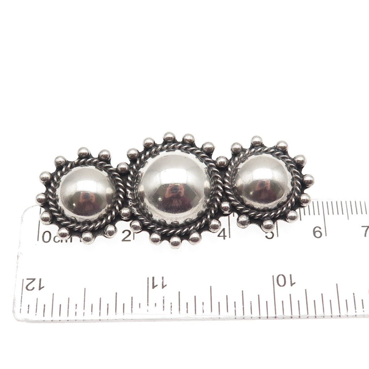 Old Pawn 925 Sterling Silver Vintage Southwestern Sun Beaded Oxidized Pin Brooch