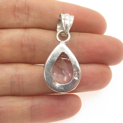 925 Sterling Silver Vintage Real Pear-Cut Amethyst Teardrop Pendant