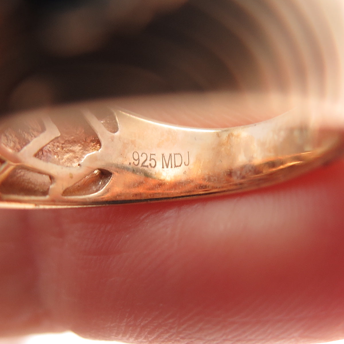 MDJ Michael Drechsler 925 Sterling Rose Gold Plated Black Diamond Ring Size 6.25