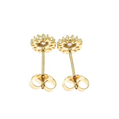 925 Sterling Silver Gold Plated Round-Cut C Z Floral Stud Earrings