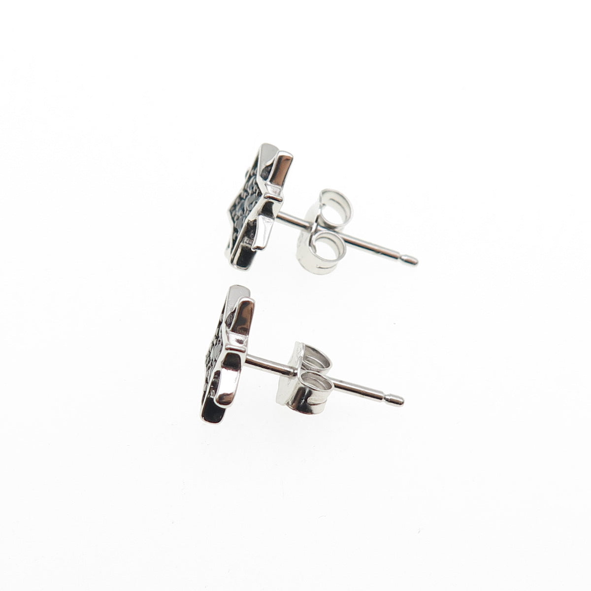 925 Sterling Silver Round-Cut Black C Z North Star Stud Earrings
