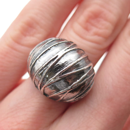 925 Sterling Silver Vintage Modernist Dome Oxidized Ring Size 5.25