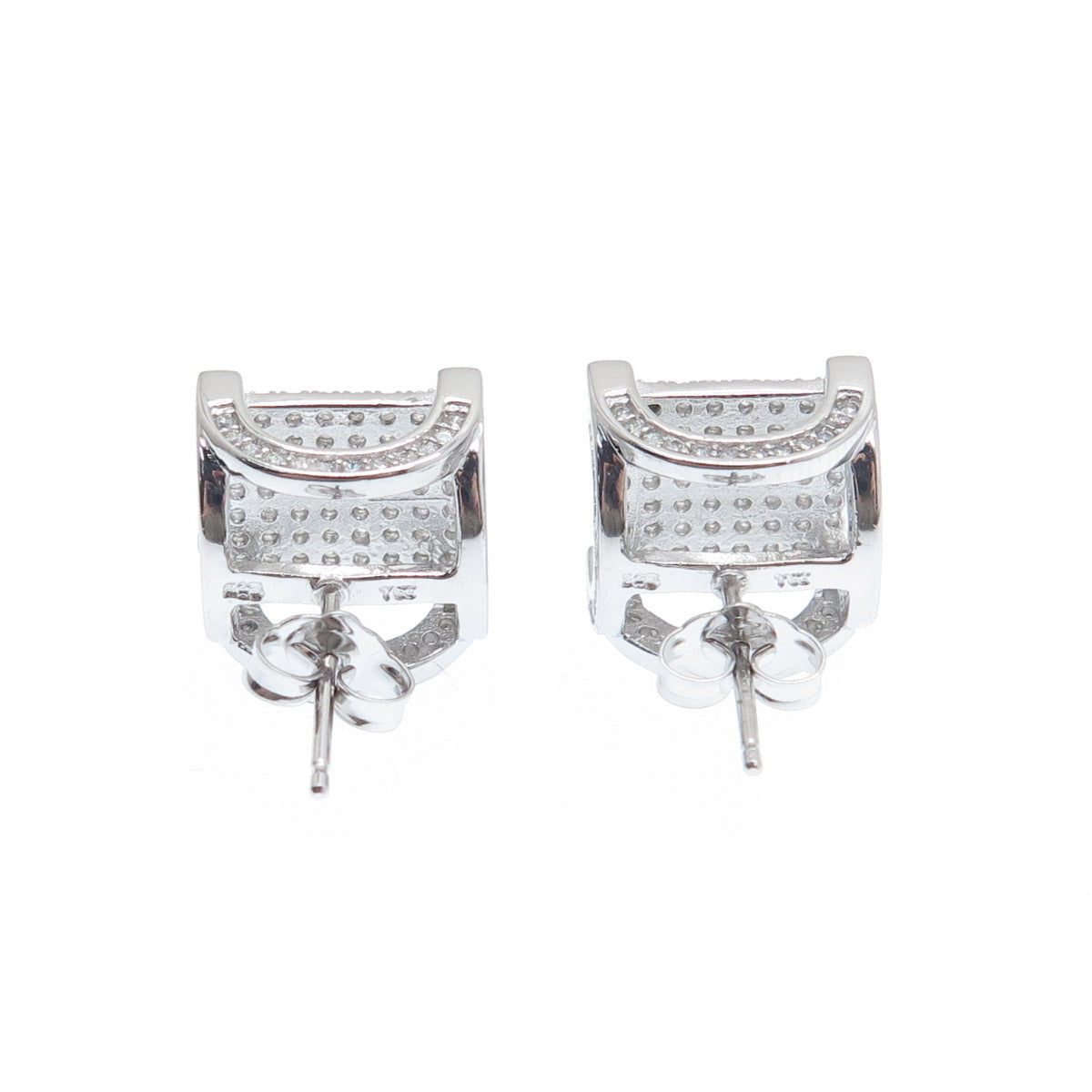925 Sterling Silver Round-Cut C Z Sparkle Square Stud Earrings