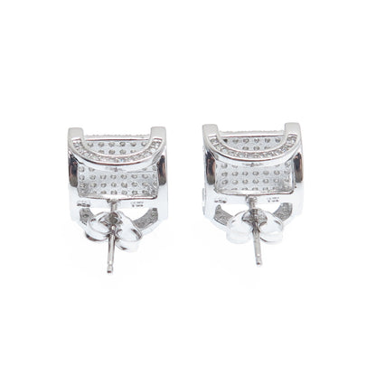 925 Sterling Silver Round-Cut C Z Sparkle Square Stud Earrings