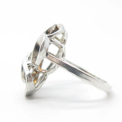 925 Sterling Silver Vintage Modernist Swirl Cocktail Ring Size 5.75