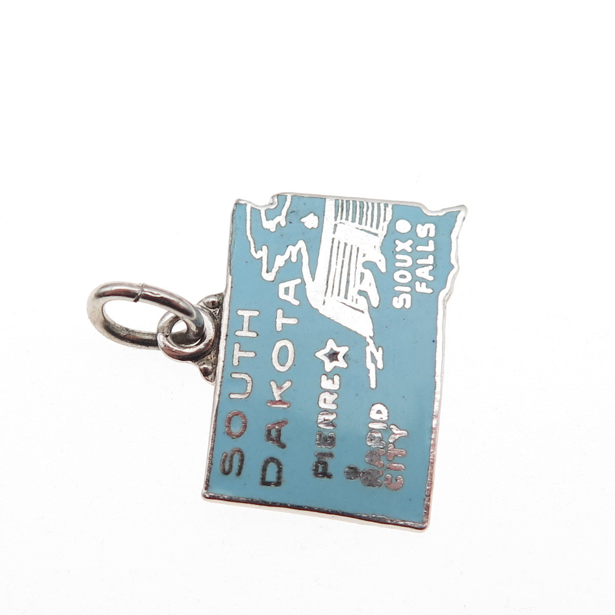 925 Sterling Silver Vintage Enamel South Dakota State Map Mini Charm Pendant