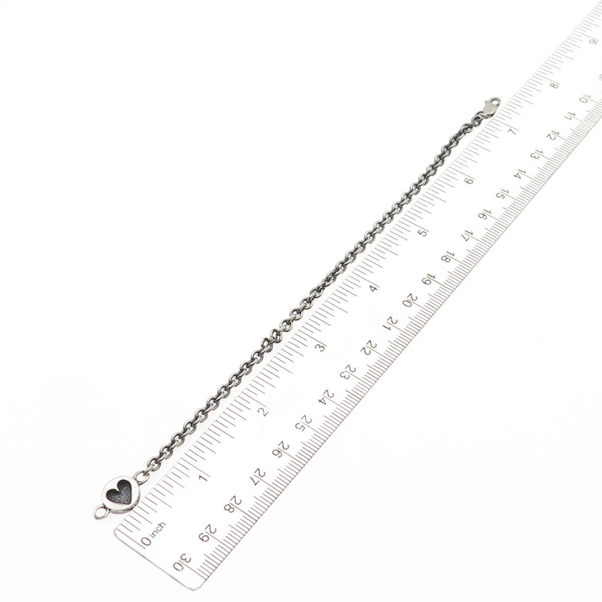 925 Sterling Silver Vintage Heart Cable Link Oxidized Bracelet 7.25"