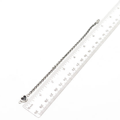 925 Sterling Silver Vintage Heart Cable Link Oxidized Bracelet 7.25"