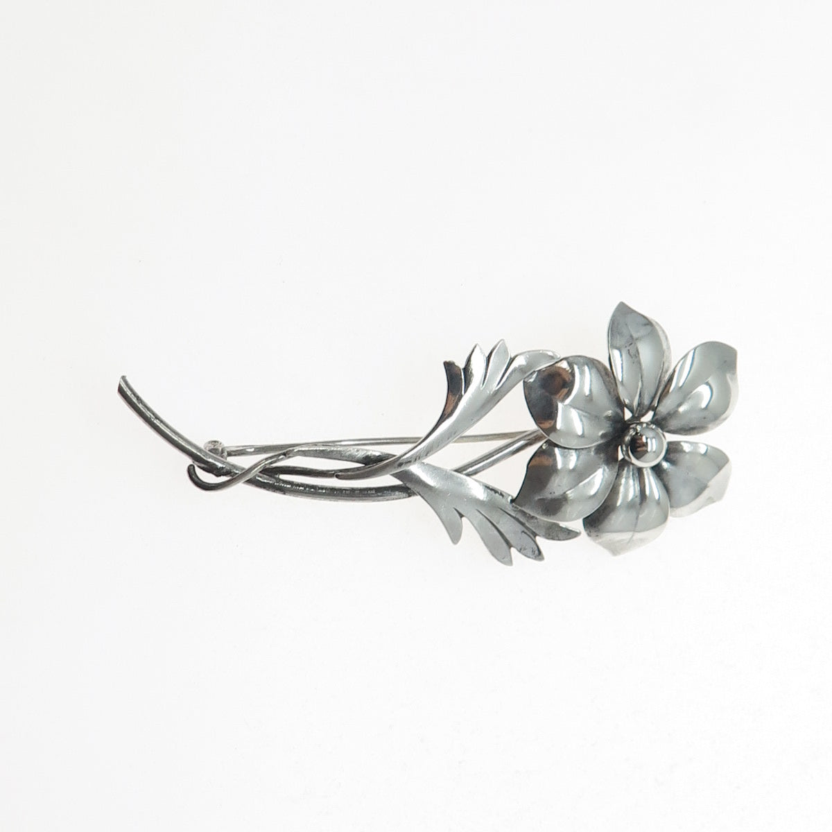Harry S. Bick 925 Sterling Silver Antique Art Deco Flower Oxidized Pin Brooch