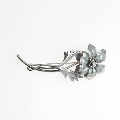 Harry S. Bick 925 Sterling Silver Antique Art Deco Flower Oxidized Pin Brooch
