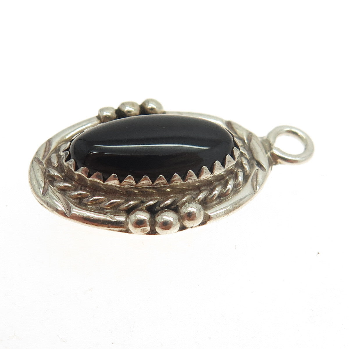 925 Sterling Silver Vintage Southwestern Real Black Onyx Tribal Pendant