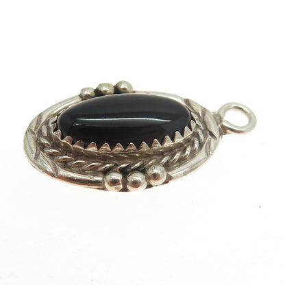925 Sterling Silver Vintage Southwestern Real Black Onyx Tribal Pendant