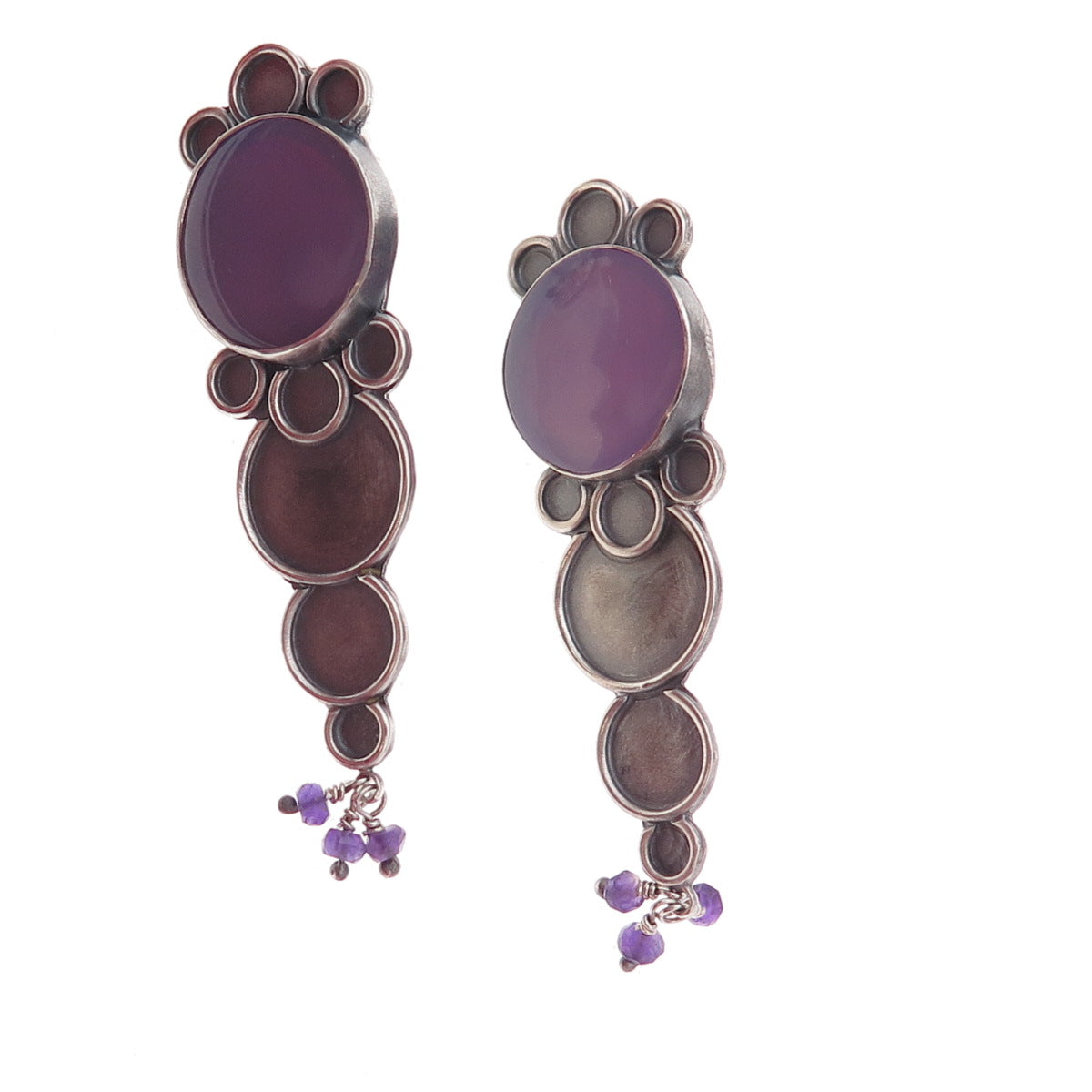 925 Sterling Silver Vintage Real Amethyst Modernist Oxidized Earrings