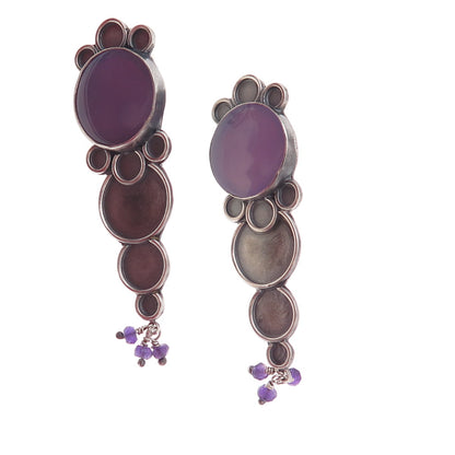 925 Sterling Silver Vintage Real Amethyst Modernist Oxidized Earrings